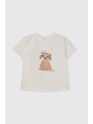 Panço Kız Bebek Kısa Kollu Beyaz Tişört