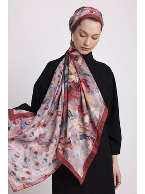 AYSHARA Nevbahar Çiçek Puan Desenli Çift Taraflı Şal - Kırmızı