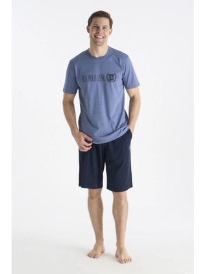 U.s Polo Assn. 19017 Erkek Kısa Kollu Bisiklet Yaka Şortlu Pijama Takımı-Mavi