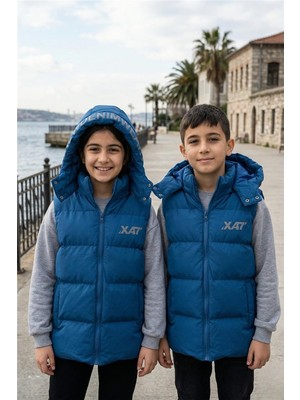 Pina Kids Unisex Çıtçıt Kapüşonlu Baskılı Şişme Yelek