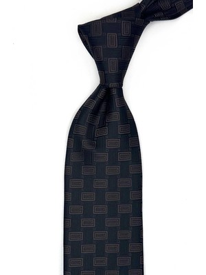 Kravatkolik Kahverengi - Siyah Motif Desen Mendilli Klasik Kravat KK13645