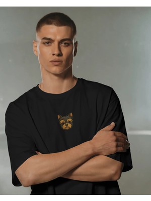 Muhtar Store Yorkshire Terrier Köpek Baskılı Unisex Oversize Tişört – Minimal Premium Tasarım