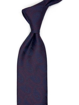 Kravatkolik Mürdüm - Yeşil Şal Desen Mendilli Klasik Kravat KK13665