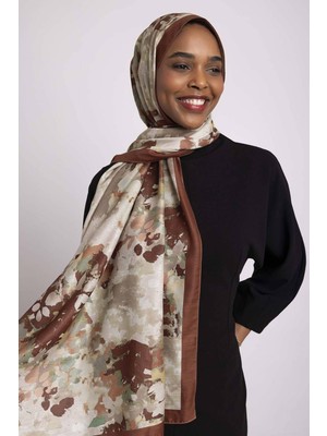 AYSHARA Tomurcuk Yaprak Desenli Tek Taraflı Şal - Taba