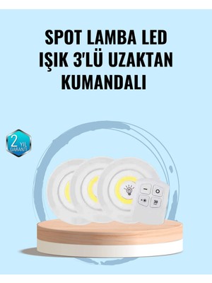 Teknodayım Ev Ofis Kamp Için Uygun Uzaktan Kumandalı Yapışkanlı Kablosuz LED Spot Lambalar