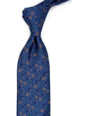Kravatkolik Mavi Çiçek Desen Mendilli Klasik Kravat KK13438