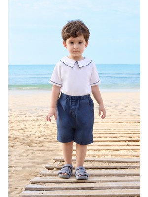 Panço Erkek Bebek Yaka Detaylı Beyaz Tişört