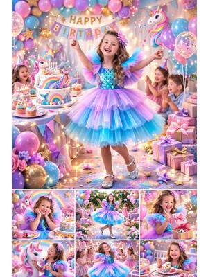 Hn Sport Toka Hediyeli Kız Çocuk Deniz Kızı Konsept Elbise Parti Mezuniyet Doğum Günü Kostüm Düğün Abiye