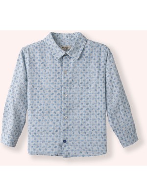 Panço Erkek Bebek Desenli Uzun Kollu Mavi Gömlek