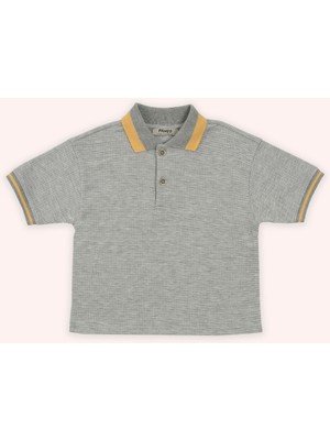 Panço Erkek Bebek Gri-Melanj Yakalı Kısa Kollu Tişört