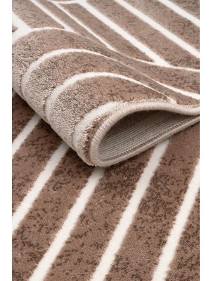 Ecosia NEHIR38 %100 Akrilik Kahve - Krem Parlak Makine Yolluk Mutfak Koridor Salon Yatak Odası Halısı