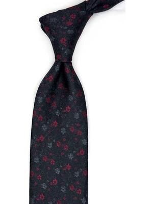 Kravatkolik Siyah Çiçek Desen Mendilli Klasik Kravat KK13439