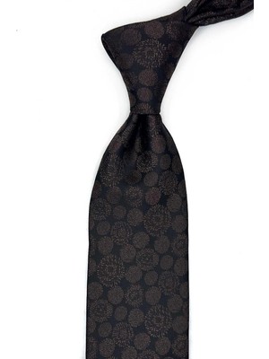 Kravatkolik Kahverengi - Siyah Motif Desen Mendilli Klasik Kravat KK13691