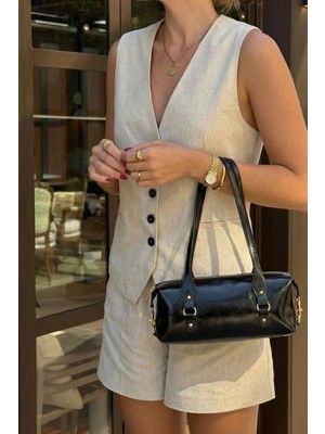 Marjin Kadın Çift Fermuarlı Iç Cepli El ve Omuz Çantası Darvin Siyah