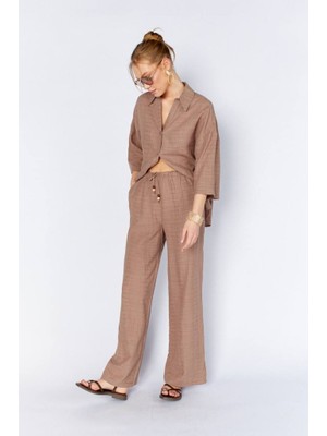 CGA Kadın Pantolon Keten Vizon Kadın Pantolon Keten Pantolon