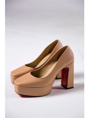 Ayakkabı Ateşi Kadın Nude Cilt Kalın Topuklu Platform Ayakkabı Ecovan