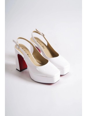 Ayakkabı Ateşi Beyaz Rugan Özel Tasarım Orta Topuklu Kadın Topuklu Ayakkabı Chelsea