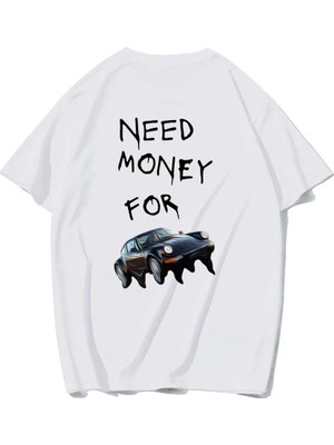 Brz Collection Unisex Oversize I Need Money For My Dream Car (Beyaz)