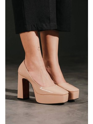 Ayakkabı Ateşi Kadın Nude Rugan  Kalın Topuklu Platform Ayakkabı Ecovan