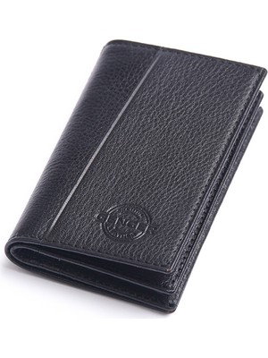 Gencer Leather Hakiki Deri Dikey Kartlık Siyah