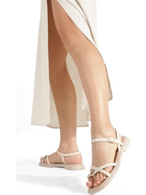 Les Passent Kadın Harli Bej Yüzük Detaylı Çapraz Parmak Arası Sandalet