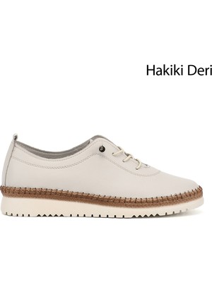 Gönderi(r) Kadın Bej  Bağcıklı Hakiki Deri Comfort Ayakkabı