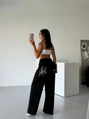 Paradise Sda Blaka-05 Örümcek Baskılı Siyah Baggy Jean 645651