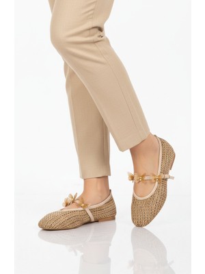 Ayakmod Bej Hafif Tekstil Kadın Babet Ayakkabı 697144 Z