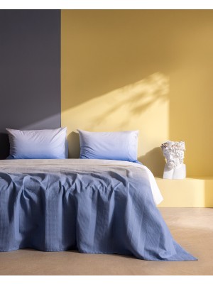 Madame Coco Brice Çift Kişilik %100 Pamuk Karde Baskılı Pike Takımı - Mavi