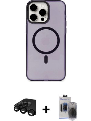 Cepte Toptan iPhone 15 Pro Max Eksen Işık Prime - Siyah Vanessa Magic Hayalet Cam + Siyah Raze Metal Kamera Lens