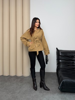 Kruvaze Kemerli Kadın Ceket