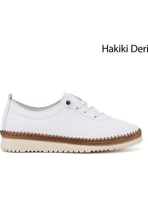 Gönderi(r) Kadın Beyaz  Bağcıklı Hakiki Deri Comfort Ayakkabı