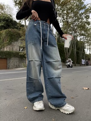 Paradise Sda Venedik Bağcıklı Oversize Cargo Jean - Vintage Mavi 645651