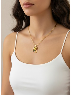 Gistoria Ataç Zincirli Sarı Çiçek Madalyon Kolye