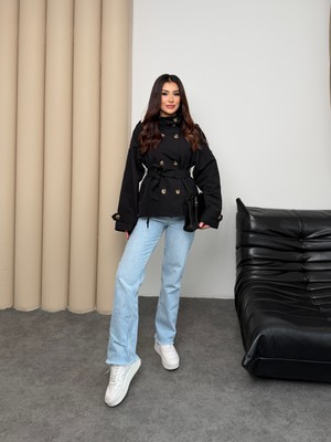 Kruvaze Kemerli Kadın Ceket