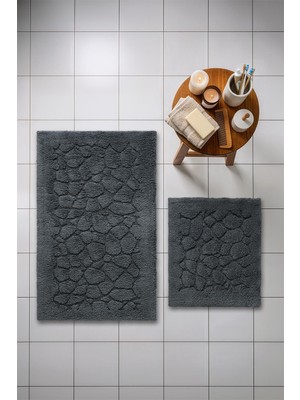 Cotto Home Lilly 2'li Pamuk Banyo Paspas Seti Yumuşak Dokulu Gri Yıkanabilir 60X100 + 60X50CM, LL002G