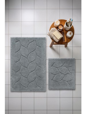 Cotto Home Lilly 2'li Pamuk Banyo Paspas Seti Yumuşak Dokulu Gri Yıkanabilir 60X100 + 60X50CM, LL006G