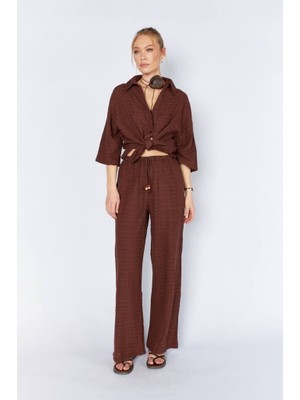 CGA Kadın Pantolon Keten Kahverengi Kadın Pantolon Keten Pantolon