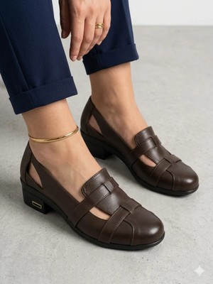 Tamdabu Ayakkabı Hakiki Deri Acı Kahve Anatomik Taban Comfort Kadın Ayakkabı TMD202441