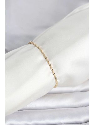 Uravas Store cm 14K Gold Renk Yassı Ezme Burgu Model Kadın Bileklik