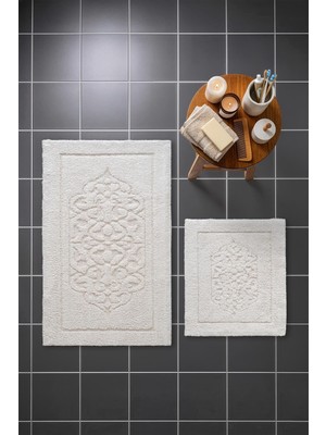 Cotto Home Lilly 2'li Pamuk Banyo Paspas Seti Yumuşak Dokulu Krem Yıkanabilir 60X100 + 60X50CM, LL001W