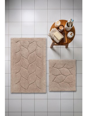 Cotto Home Lilly 2'li Pamuk Banyo Paspas Seti Yumuşak Dokulu Bej Yıkanabilir 60X100 + 60X50CM, LL006B