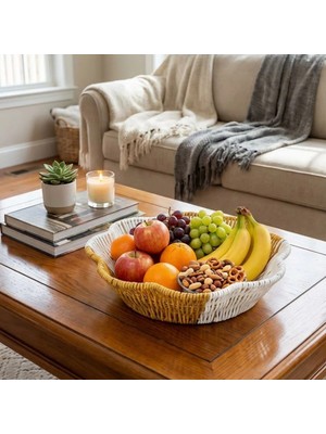 MiraLive Çiçek Model Çift Renkli Plastik Rattan Ekmek ve Meyve Sepeti - Çok Amaçlı Banyo ve Mutfak Düzenleyici - Yıkanabilir Organizer (4887)