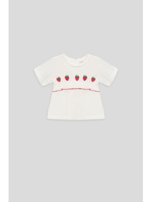 GB Baby Bg Store Kız Bebek Beyaz Bluz Kısa Kol Günlük Stil Pamuklu Desenli 3 Yaş