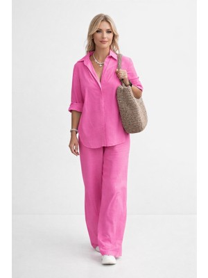 Barbora Keten Günlük Fuşya Ikili Takım Alt Üst