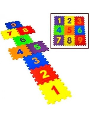 MiraLive 9 Parça Büyük Boy Rakamlı Sayılı Sünger Yapılı Oyun Karosu Yer Matı Puzzle Yapboz -68803