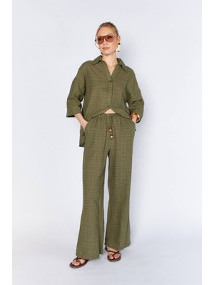 CGA Kadın Pantolon Keten Haki Kadın Pantolon Keten Pantolon