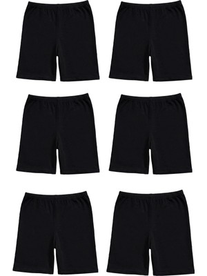 Erdenay Tekstil 6'lı Kadın Uzun Boxer Şort - Kısa Tayt - Siyah