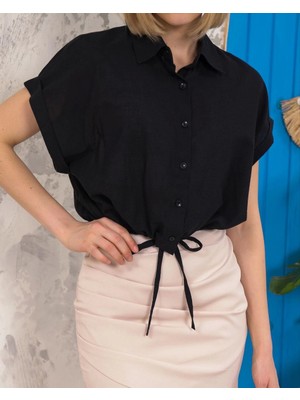 Uravas Store Sıfır Kollu Bağlamalı Crop Gömlek Siyah S255359