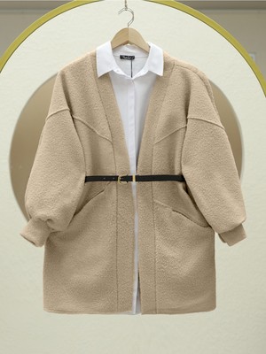 Modamorfo Cepli Balon Kol Oversize Buklet Ceket -Vizon